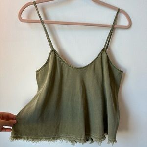 FREE PEOPLE Flowy Green Tank Top with Lace Back
